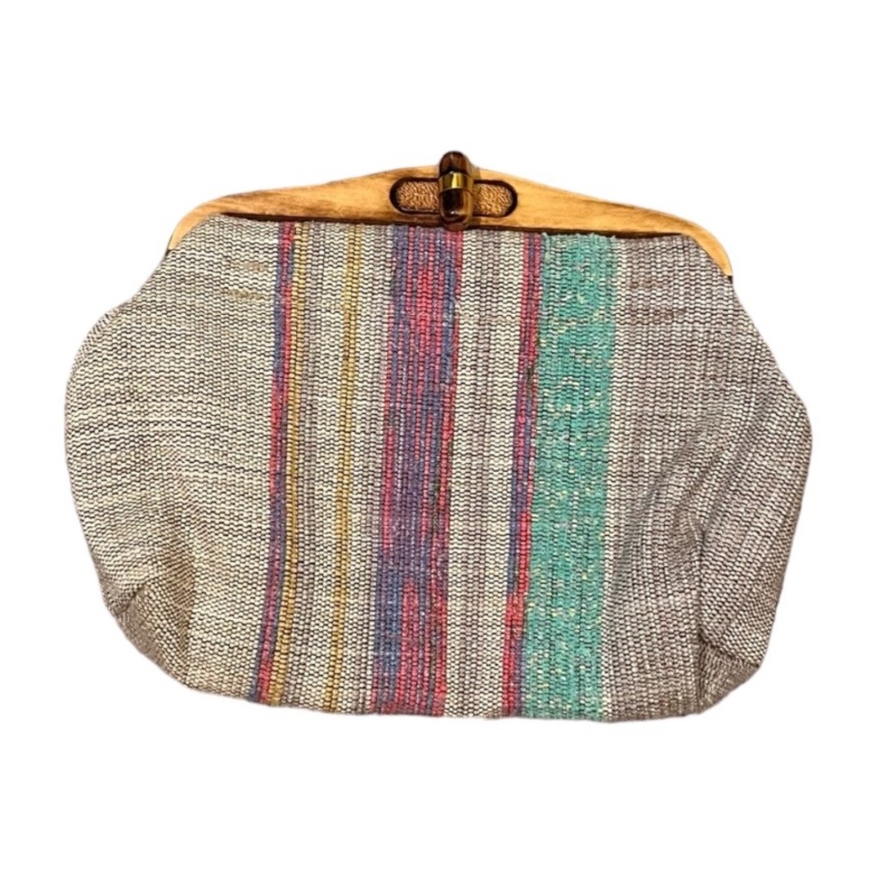Vintage Multicolor Striped & Wooden Purse